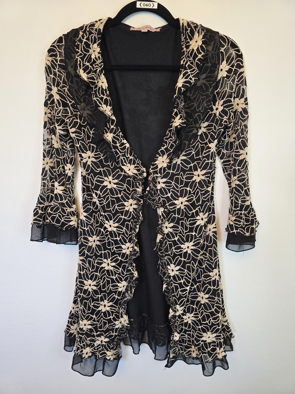 Young Essence Black & Cream Floral Lace Sheer Cardigan